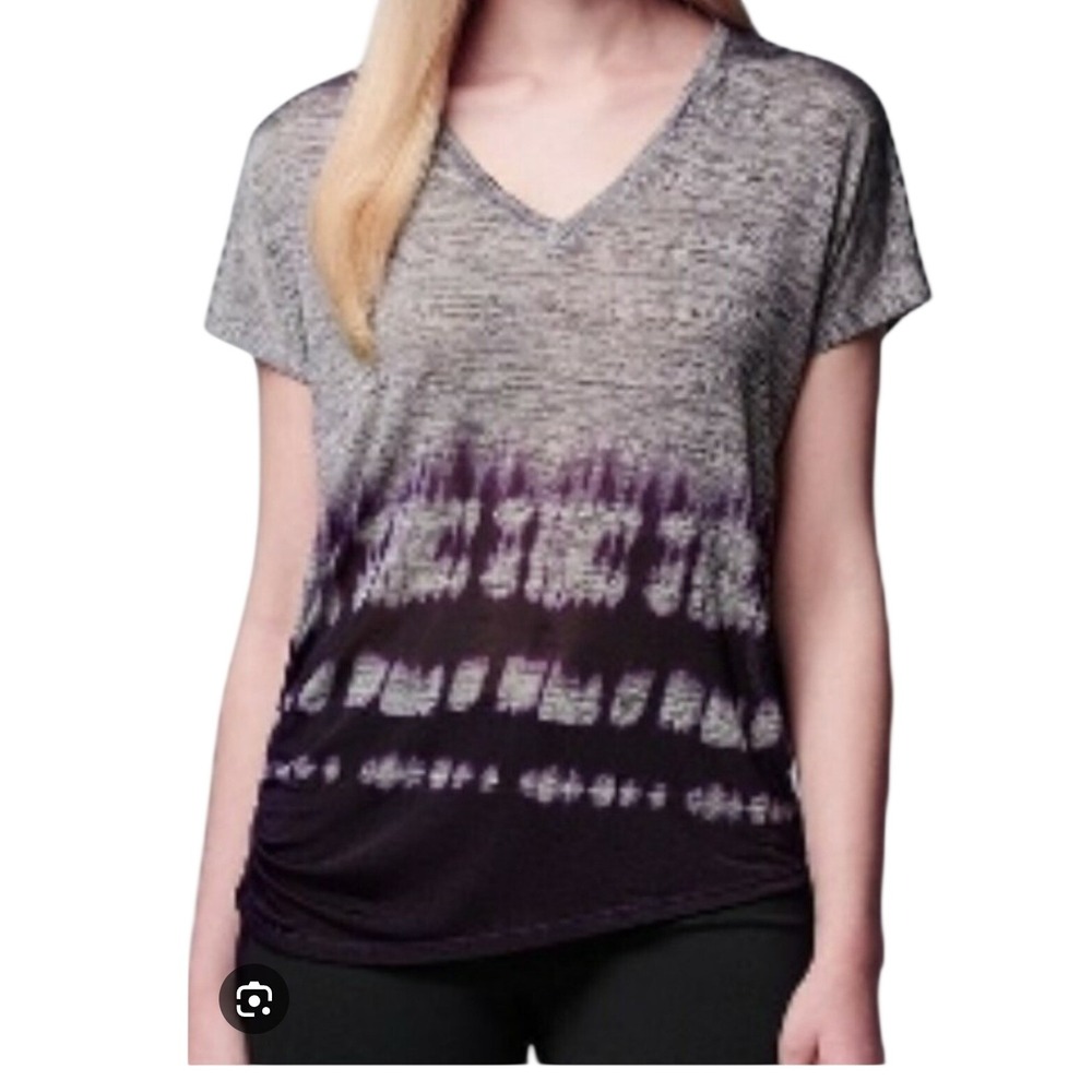 Simply Vera Vera Wang Purple Tie Dye Ruched Side V-Neck Tee Space Dye Grey Large